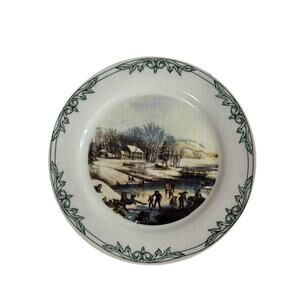 Currier and Ives 2001 Decorative 8 Inch Plate Ice Skating Pond Scene